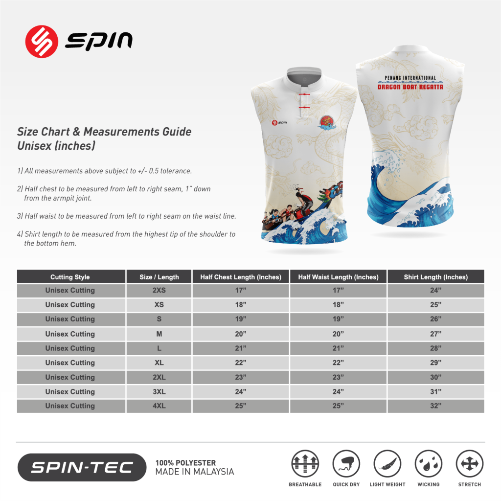 Tee (Sleeveless) - Chart and Measurement